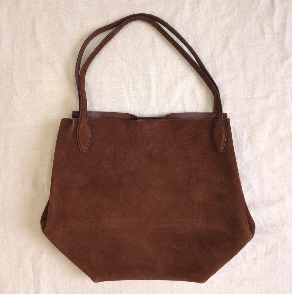 Madewell Suede Oversized Shopper Tote | 100% Leather Brown Bag - Picture 4 of 7